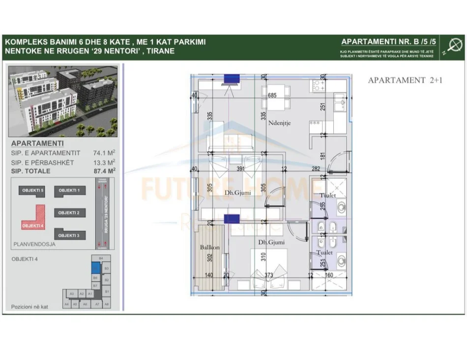 Tirana, Apartment for Sale 2+1, 5th Floor, 87 m², €126,700 (Tirana Entry 2)