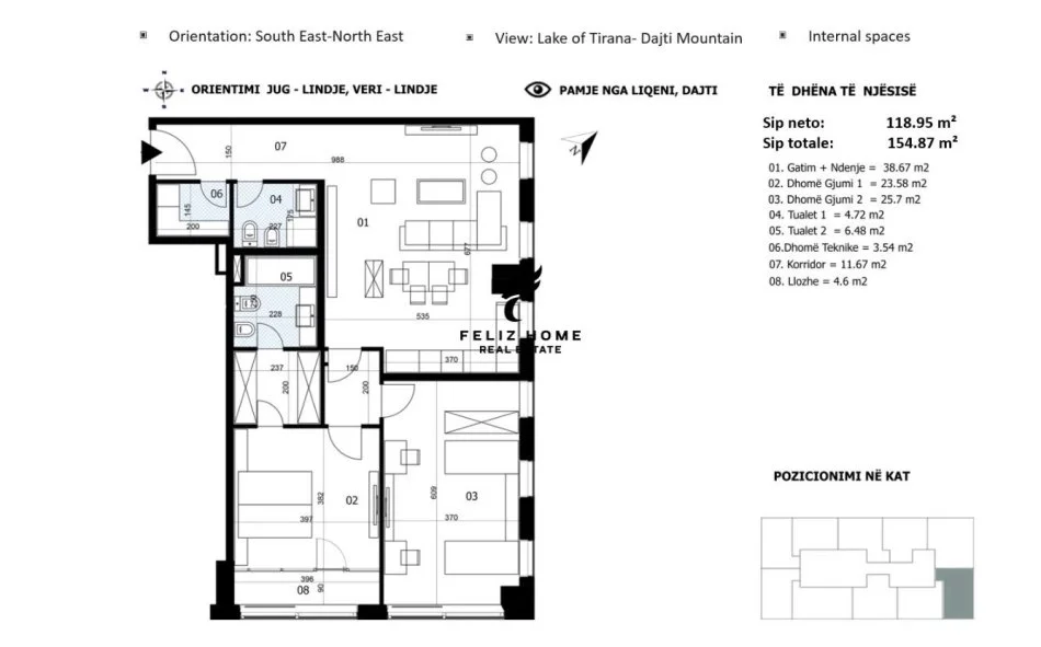 Tirane, appartamento in vendita 2+1 Piano 21, 154 m² 775.000 € (VIA ELBASANIT)