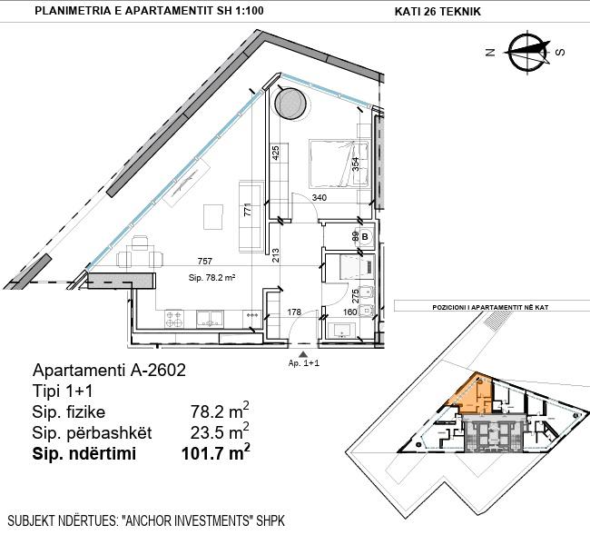 1+1 Apartment/Post Parking for Sale, Tirana Tower