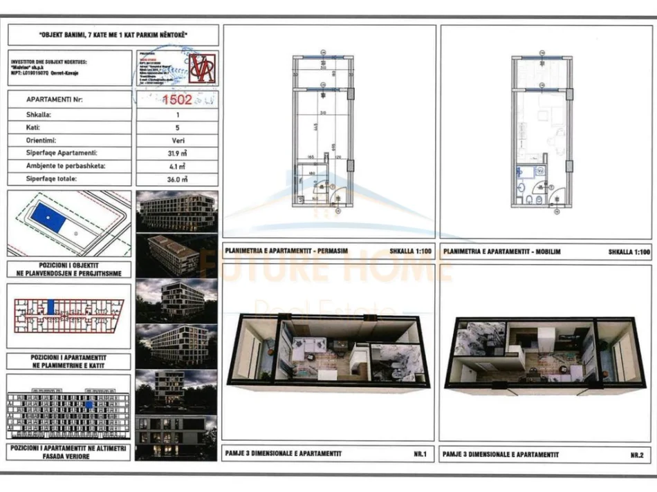 Qerret, Studio for Sale on 5th Floor, 36 m² 46,000 € (QERRET, DURRES)