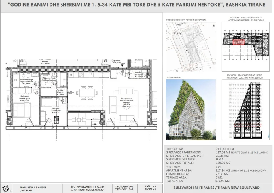 Tirano, vendesi appartamento 2+1 al terzo piano, 330.000 € (The New Boulevard)