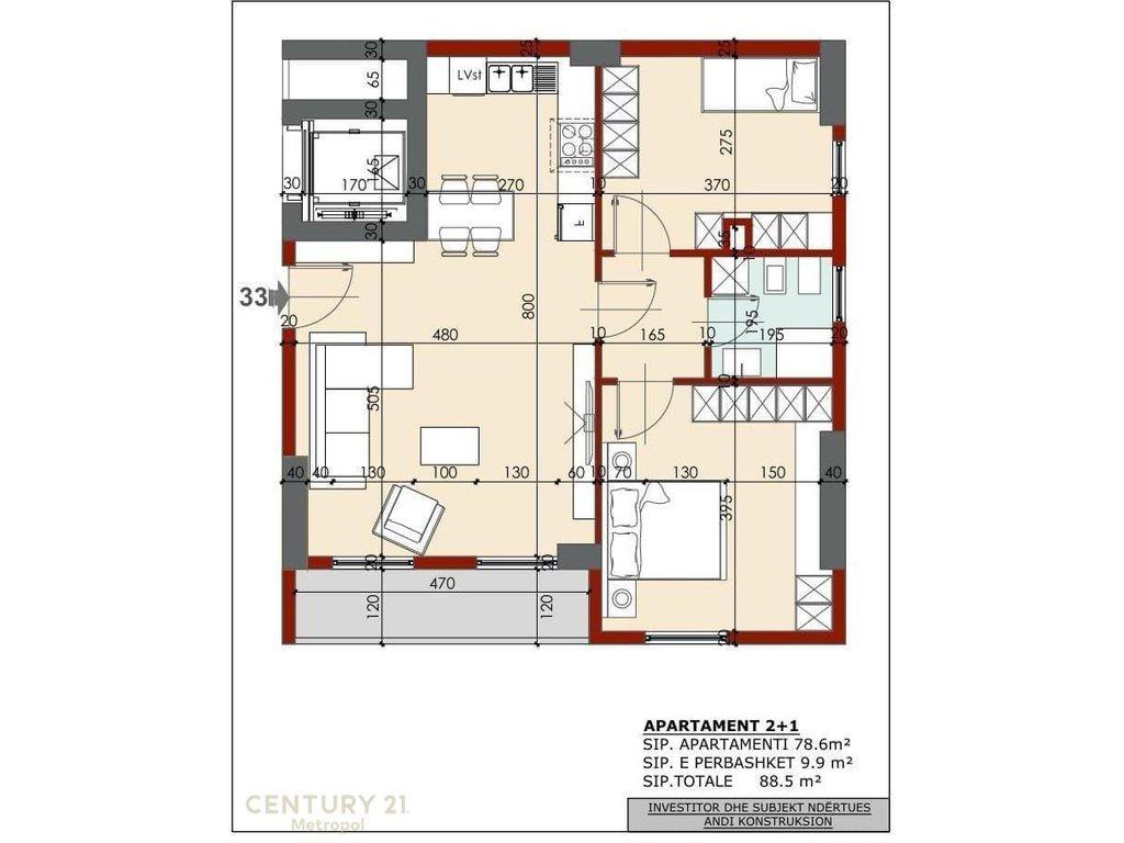 Apartament i Ri 2+1 në Shitje në Kinostudio
