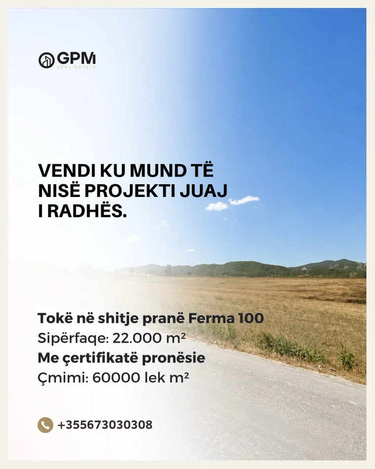 Land for Sale in Vishaj, Tirana, near Ferma 100, a promising opportunity for investors seeking substantial area and development prospects