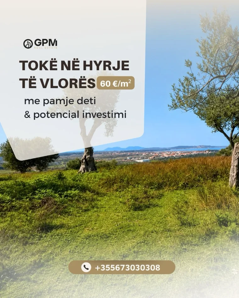 Tokë në shitje në një nga zonat me potencial zhvillimi në hyrje të Vlorës, ideale për investim, vilë private apo projekt turistik/residencial.