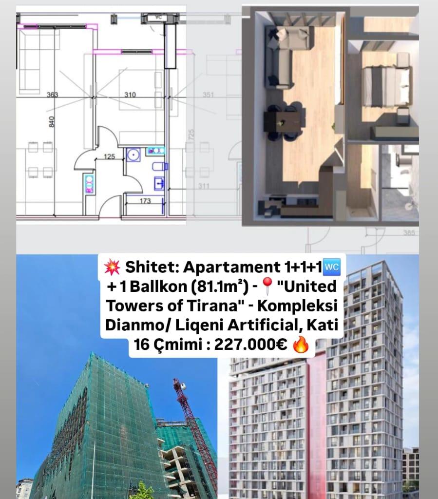 💥 Vendita: Appartamento 1+1+1Bllkn -📍United Towers di Tirana