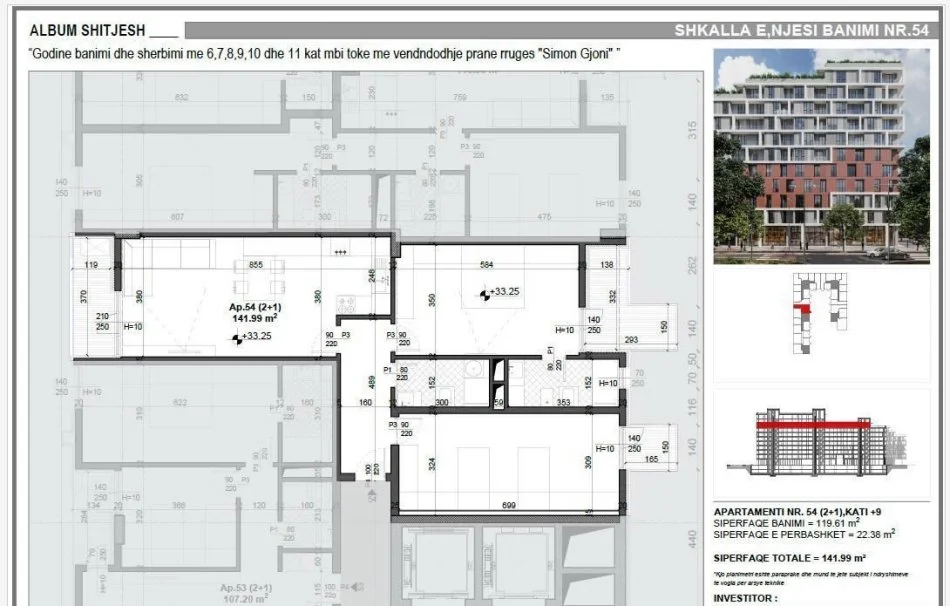 Tirane, shitet apartament 2+1+Ballkon Kati 9, 141 m² 208.700 € (FUSHA E AVIACIONIT)