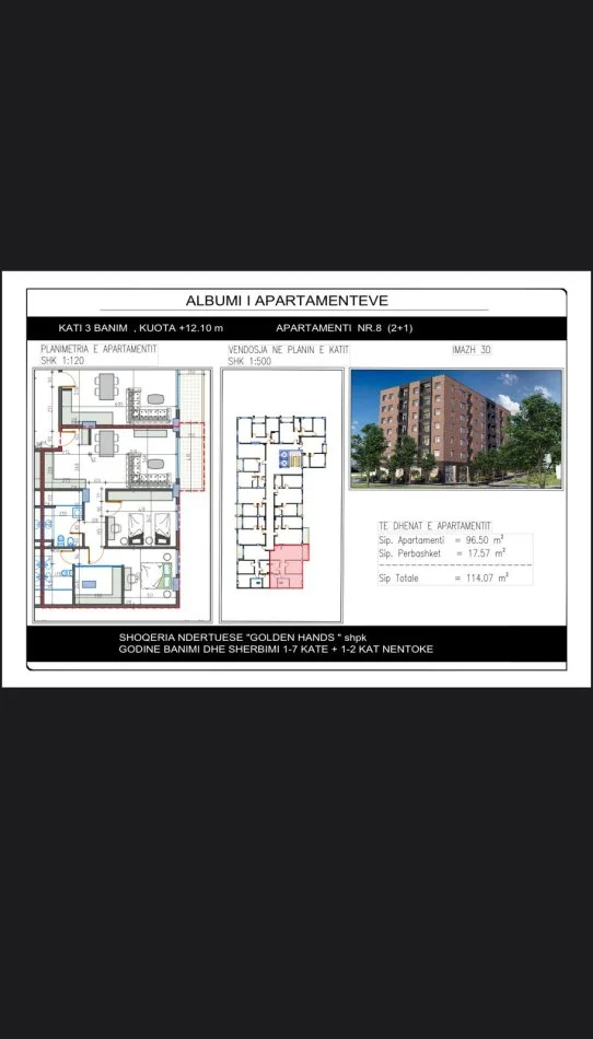 Tirane, vendesi appartamento 2+1 Piano 3, 114 m² 131.200 € (PASKUQAN)