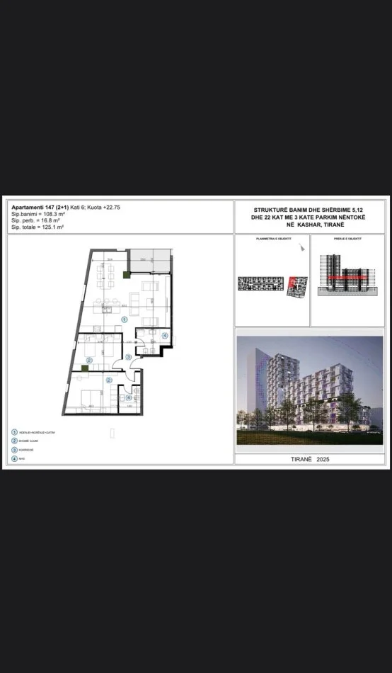 Tirane, appartamento in vendita 2+1+Balcone Piano 6, 125 m² 175.000 € (ASTIR)