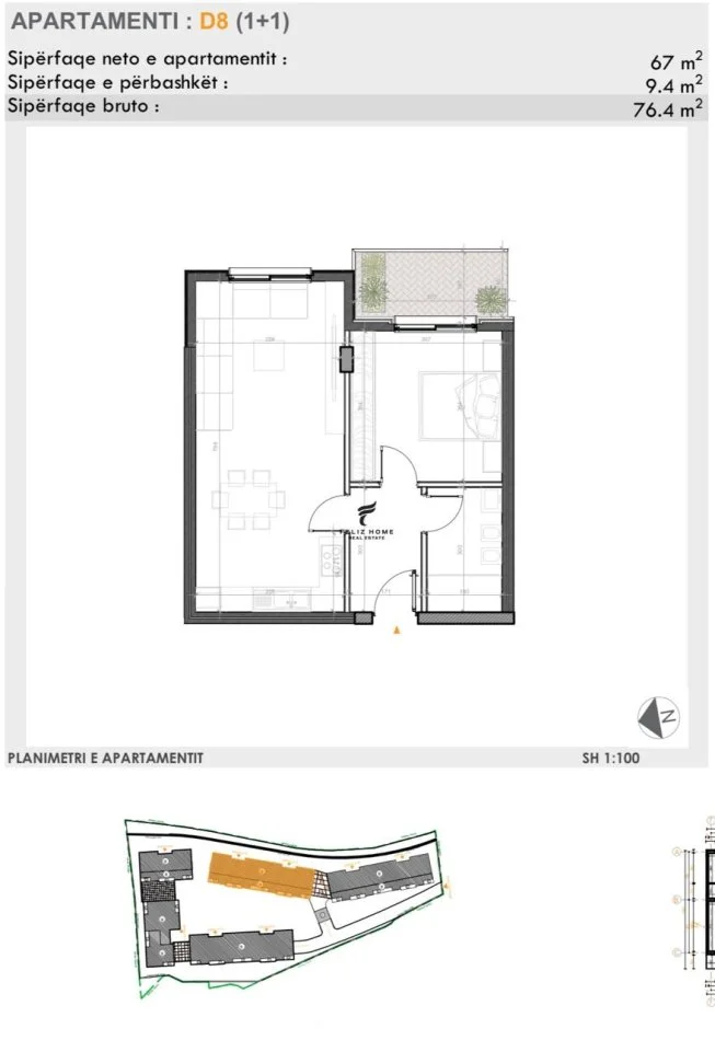 Tirane, vendesi appartamento 1+1 Piano 2, 76 m² 152.800 € (TEG)