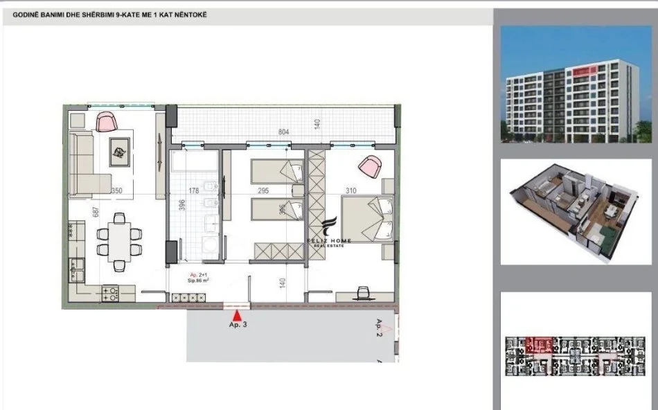 Tirane, appartamento in vendita 2+1+Balcone Piano 8, 97 m² 85.000 € (KAMEZ)