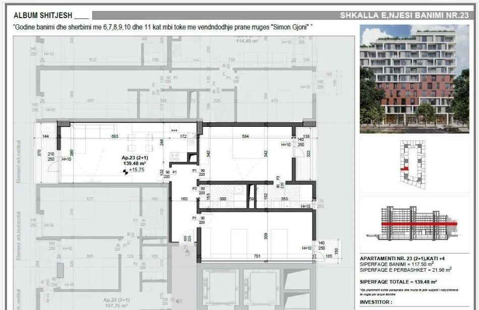 Tirane, shitet apartament 2+1+Ballkon Kati 4, 139 m² 205.000 € (ISH FUSHA E AVIACIONIT)