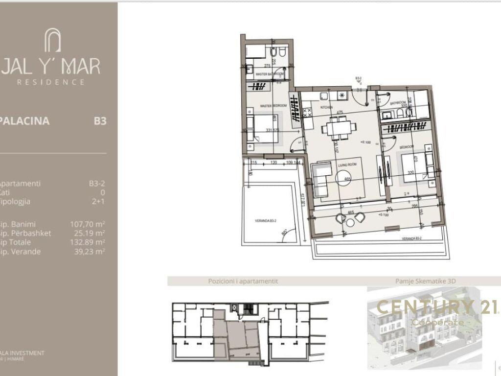 SHESIM APARTAMENT 2+1 ME VERANDE DHE PAMJE NGA DETI NE KOMPL