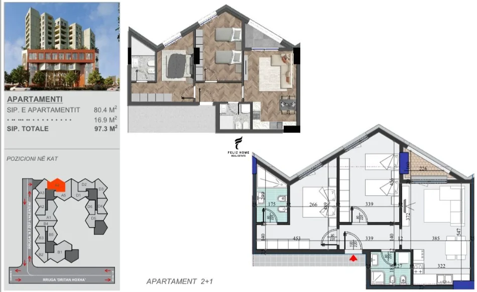 Tirane, Apartment for Sale 2+1, 10th Floor, 97 m², €170,000 (LAPRAKE)