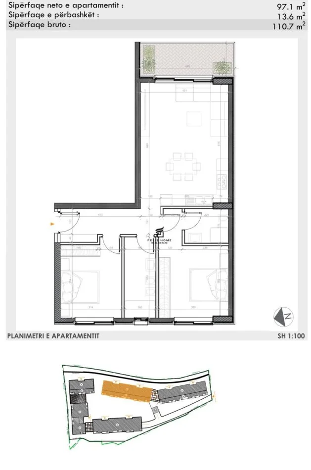 Tirane, vendesi appartamento 2+1 Piano 2, 110 m² 221.400 € (TEG)