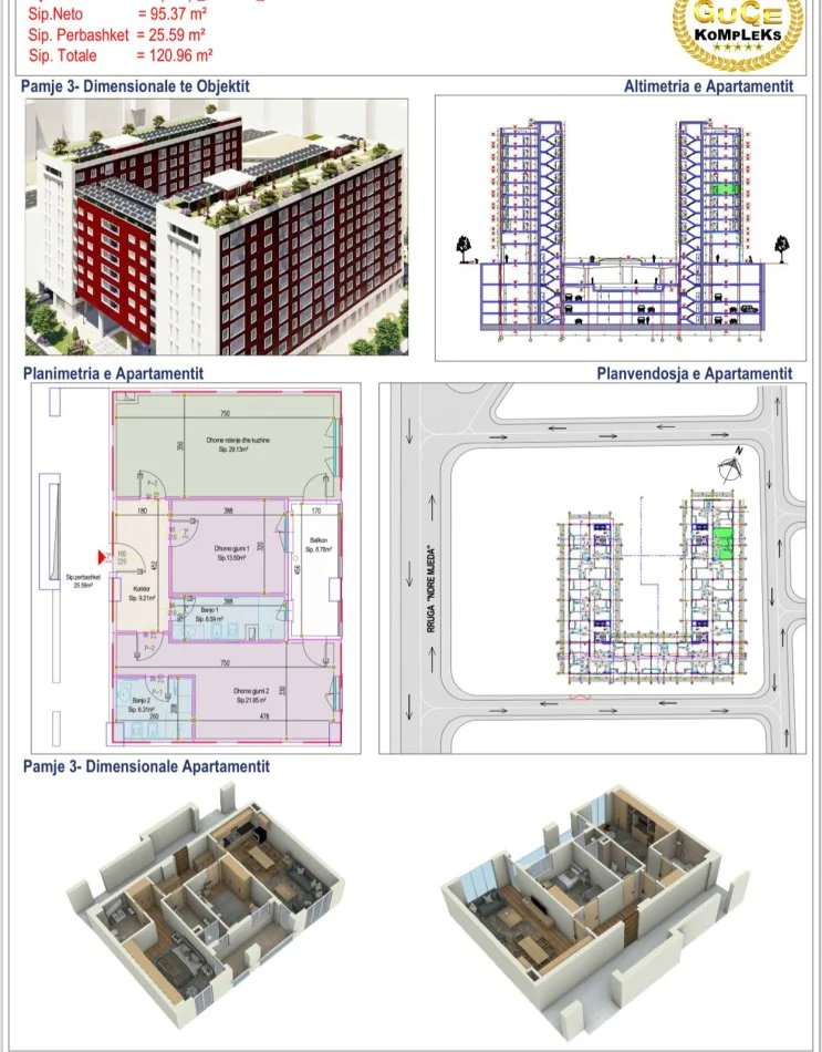 Tirane, vendesi appartamento 2+1+Balcone Piano 5, 120 m² 260.000 € (COMPLESSO GUCE)