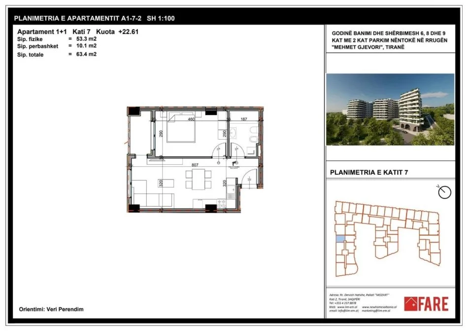 Tirane, shitet apartament 1+1 Kati 7, 63 m² 77.000 € (PASKUQAN)