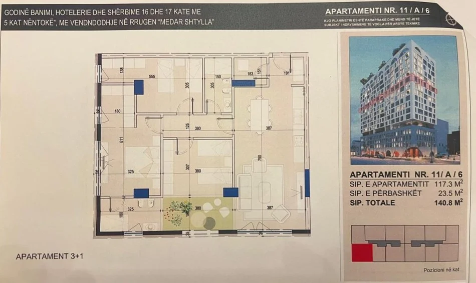 Tirana, vendesi appartamento 3+1 Piano 12, 140 m² 435.000 € (COMUNE DI PARISIT)