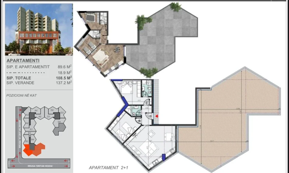 Tirane, vendesi appartamento 2+1 Piano 11, 108 m² 270.000 € (ZOGU I ZI)