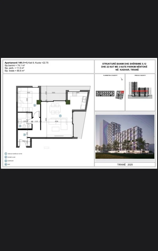 Tirane, vendesi appartamento 1+1+Balcone Piano 6, 85 m² 120.000 € (ASTIR)