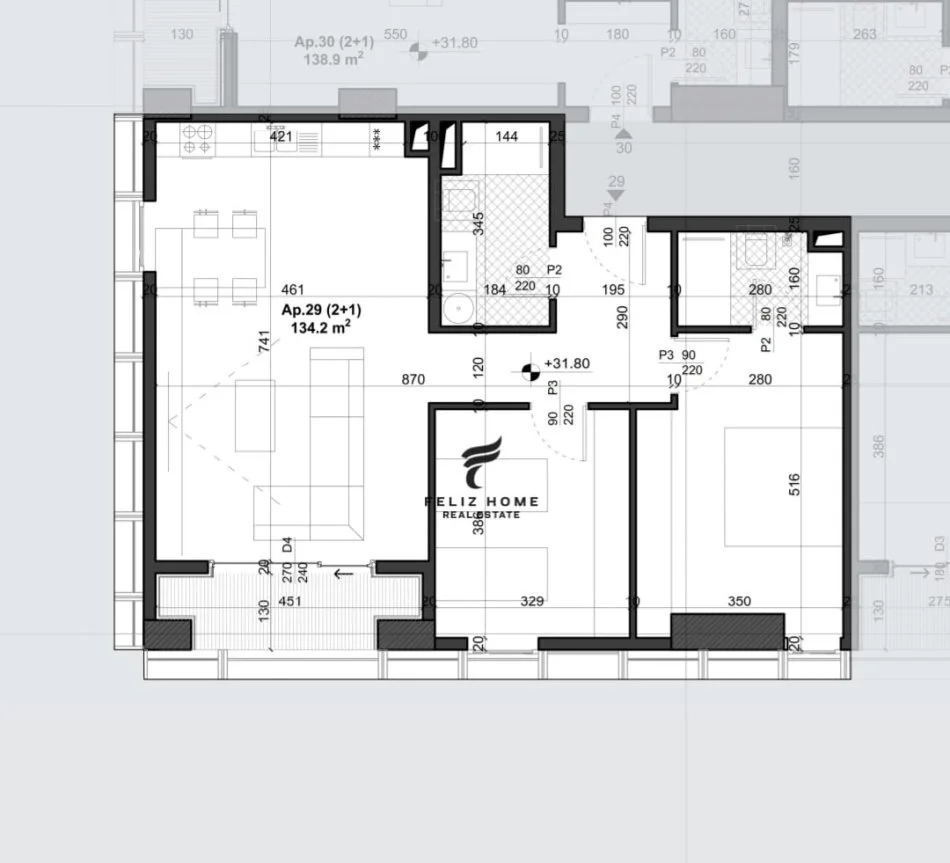Tirane, vendesi appartamento 2+1 Piano 8, 134 m² 295.000 € (RING RESIDENCE)