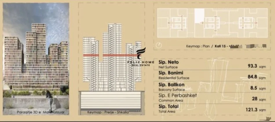 Tirane, vendesi appartamento 2+1 Piano 15, 121 m² 295.000 € (COMPLESSO MANHATTAN)