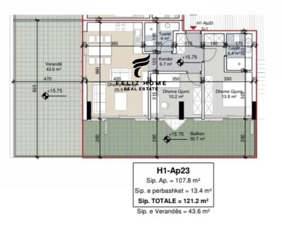 Durres, Apartment for Sale + Veranda | Penthouse 2+1+Balcony, 5th Floor, 121 m², €505,000 (PORTO LALZI)