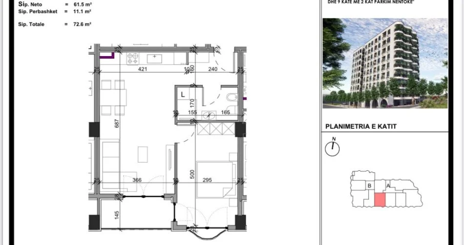 Tirane, appartamento in vendita 1+1+Balcone Piano 7, 72 m² 87.120 € (PASKUQAN)