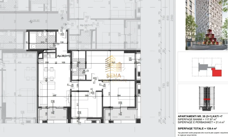 Tirane, apartment for sale 3+1+Balcony, 7th Floor, 139 m² 320,600 € (Xhamllik)