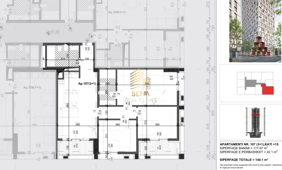 Tirane, appartamento in vendita 3+1+Balcone Piano 15, 140 m² 323.300 € (Xhamllik)