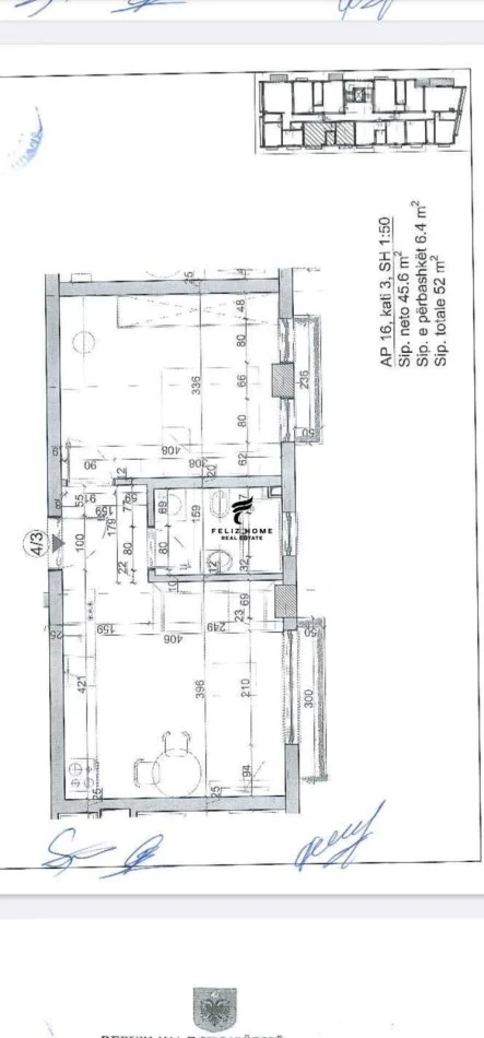 Tirane, vendesi appartamento 1+1 Piano 3, 52 m² 122.200 € (LIQUIDO TOTALE)
