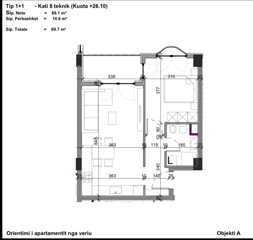 Tirana, Apartment for Sale 1+1, 8th Floor, €91,655 (Aluna 2 Complex)