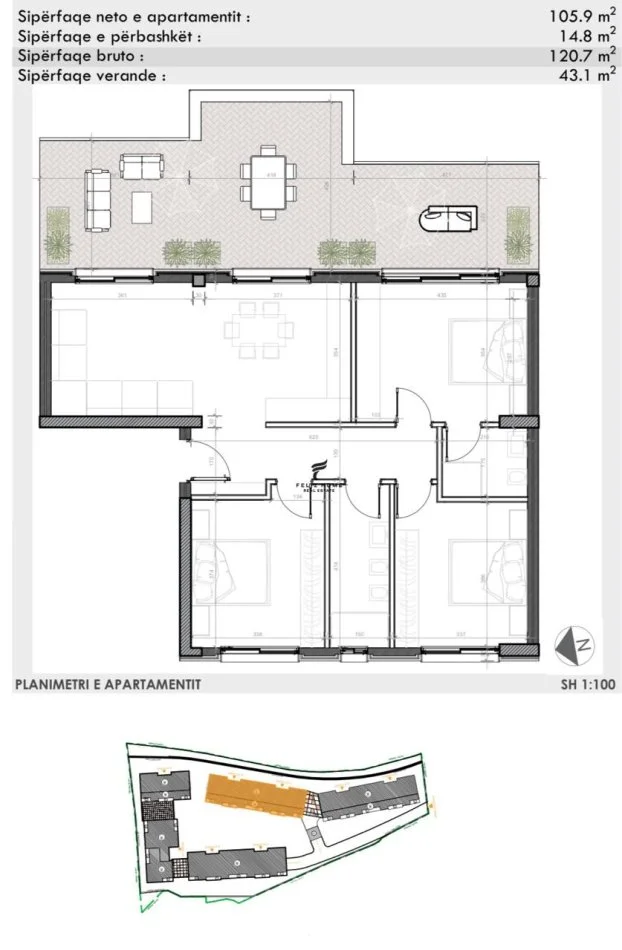 Tirane, vendesi appartamento 3+1 al terzo piano, 120 m², 284.500 € (TEG)