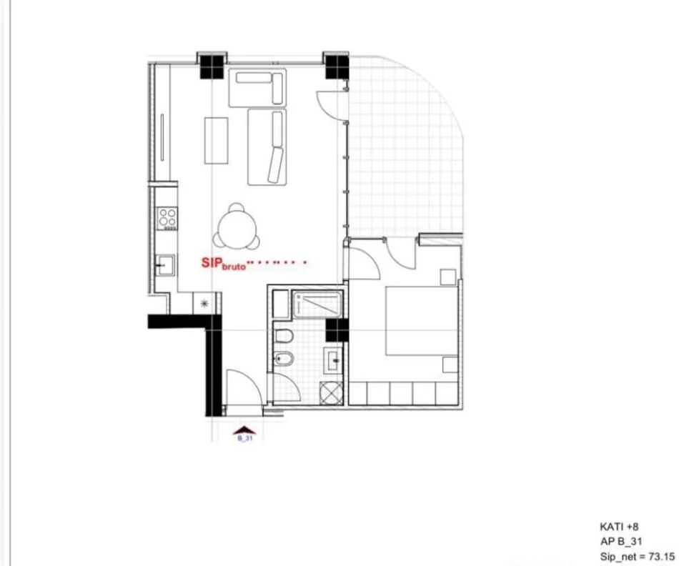Tirane, for sale 1+1 apartment, 8th Floor, 84 m², €94,920 (River Park Residence)